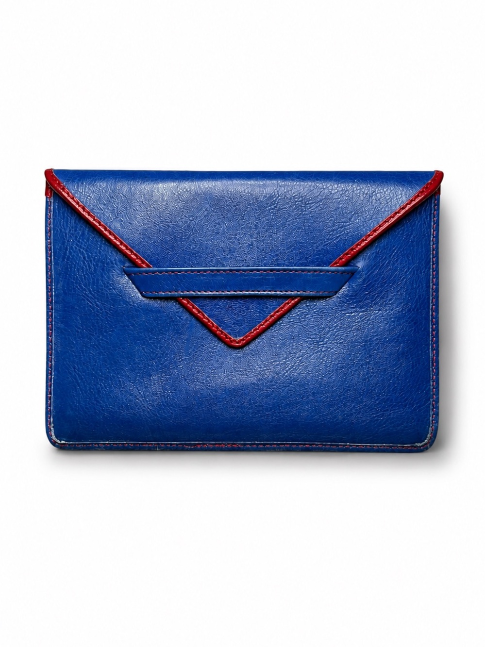 Tusk Blue Leather Envelope Clutch Pouch Red Trim Lined Made in India Mini